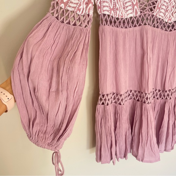 NWOT Free People $148 'Dusk Till Dawn' Embroidered Mini Dress Mauve Size 2 - Picture 6 of 12